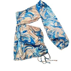 Blue one shoulder, cut out mini dress